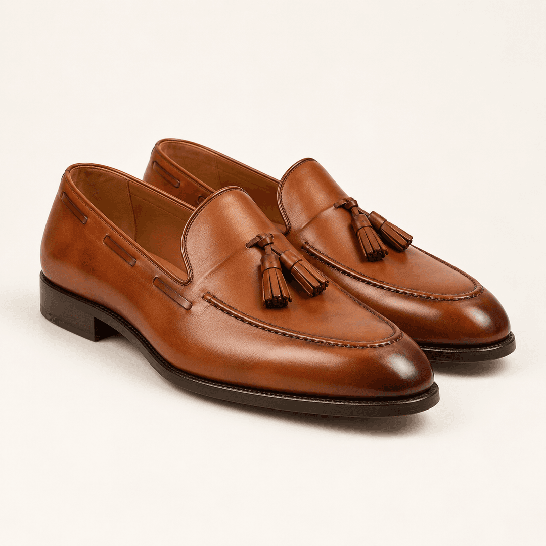 Cognac leather tassel loafers